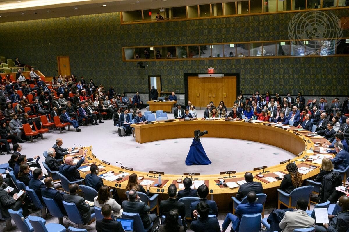 The U.N. Security Council adopting Resolution 2720 on protecting civilians and enabling of immediate humanitarian assistance to Palestinians in Gaza, Dec. 22, 2023. (UN Photo/Loey Felipe)