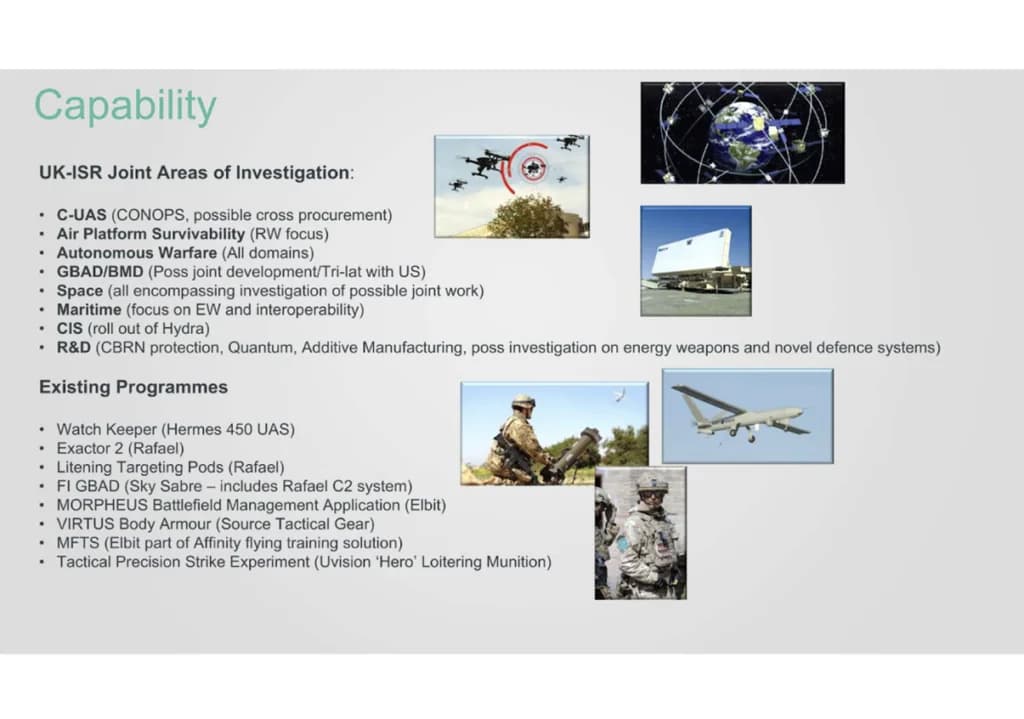 One of the slides prepared by the British defence attaché in Israel around 2019. (Declassified UK)
