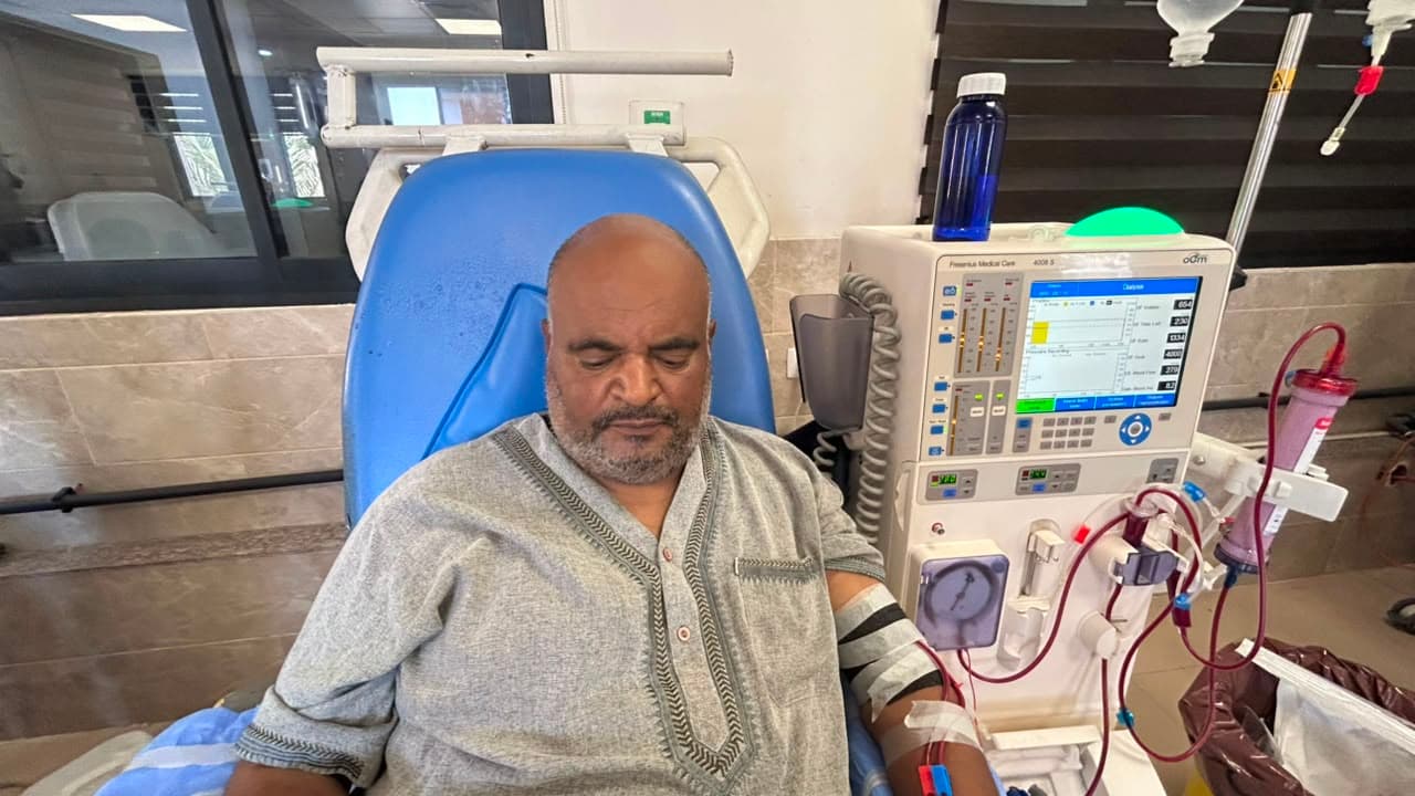 Nahed al-Darhali, 52. "The machine is my life, and if it stops it means my death." Al-Darhali during a session. He began dialysis in December 2023 and has not worked since.