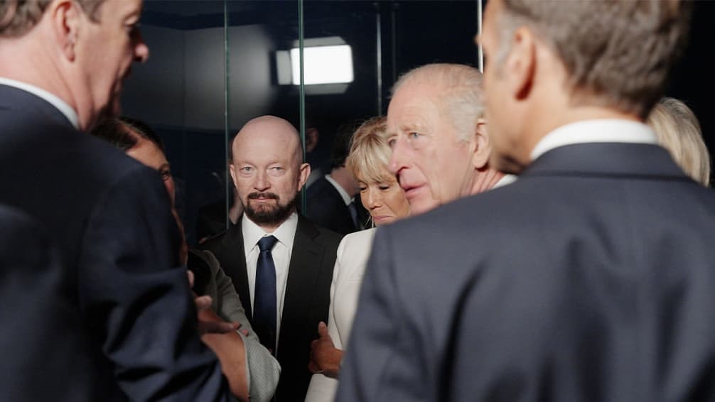 Igor Tulchinsky, pictured behind King Charles and other dignitaries, at the British Museum's Bayeux Tapestry exhibition launch (The Trustees of the British Museum)
